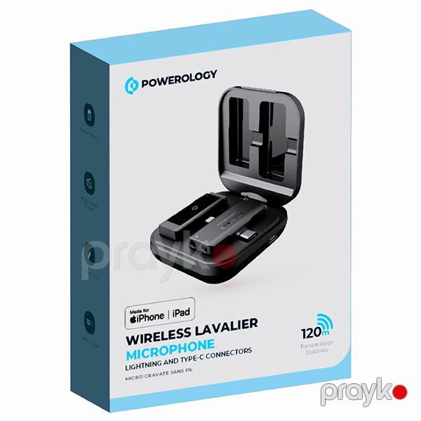 Powerology MFI Dual Connector Wireless Lavalier Microphone Black — Mallar, Bakı (5)