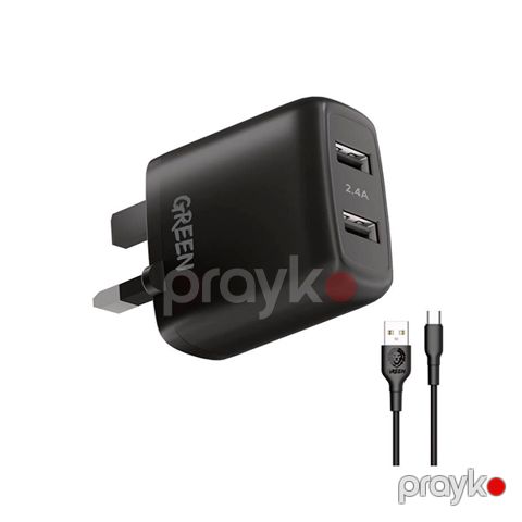 Green Dual USB Port Wall Charger PD+QC3.0 20W EU Black — Bakı