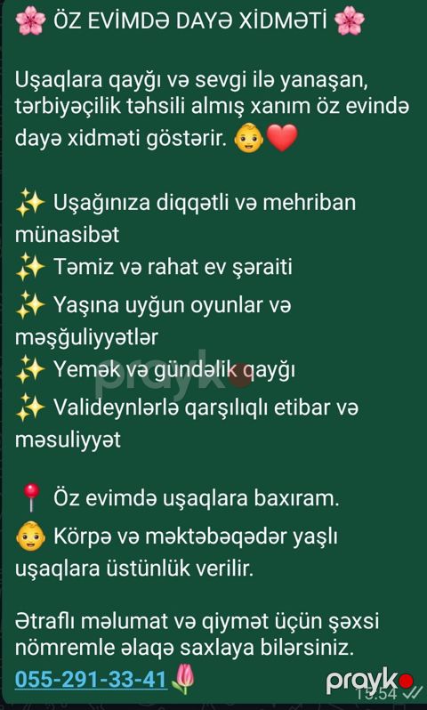 Öz evimdə dayə xidməti Uşaqlara qayğı və sevgi ilə yanaşan — Saray