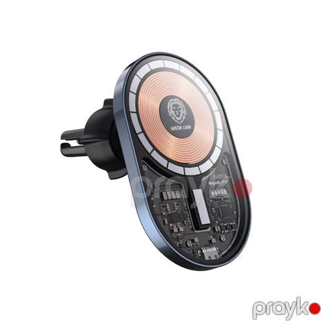 Green Transparent Magnetic Wireless Car Charger 15W Black — Bakı