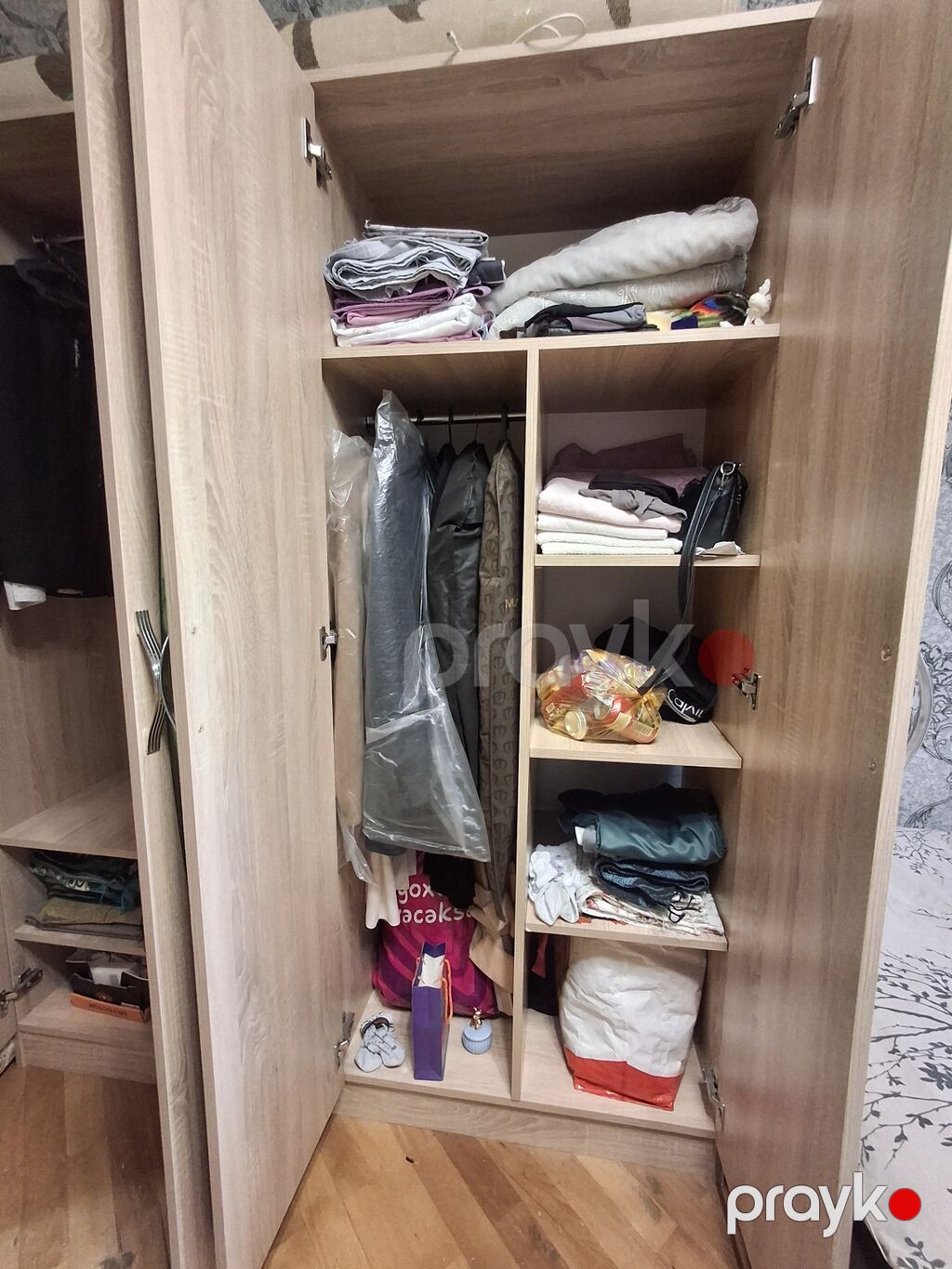 Geniş güzgülü paltar dolabı və Kamot - Material: açıq palıd rəngində — Şkaflar, Bakı (2)