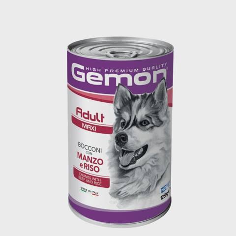 Gemon Adult Maxi Beef & Rice, iri cinsli yetkin itlər üçün tam rasion, mal əti parçaları və düyü ilə, yüksək premium sinif, 1250 q — Heyvan malları