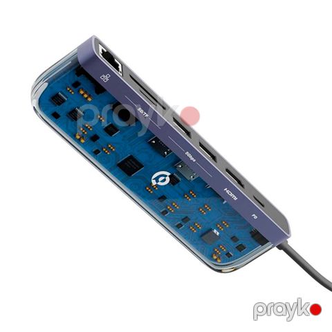 Powerology Crystalline Series 7 in 1 Usb-c Multi Hub PD 100W Clear — Bakı