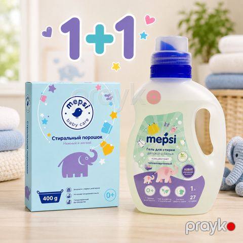 Uşaq paltarının yuması üçün yuyucu toz və yuyucu gel dəsti Mepsi, avtomat, 1000 ml, 400 q — Bakı