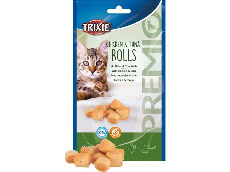 Trixie Premıo Toyuq və Tuna Balığı Ruletləri pişiklər üçün bir ləzzətdir, toyuq və tuna balığı ilə ruletlər, 50 q — Bakı