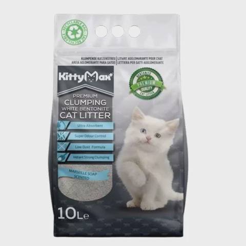 KittyMax Marseille Soap, sabun ətirli təbii topalaşan pişik qumu, 10 l — კატები