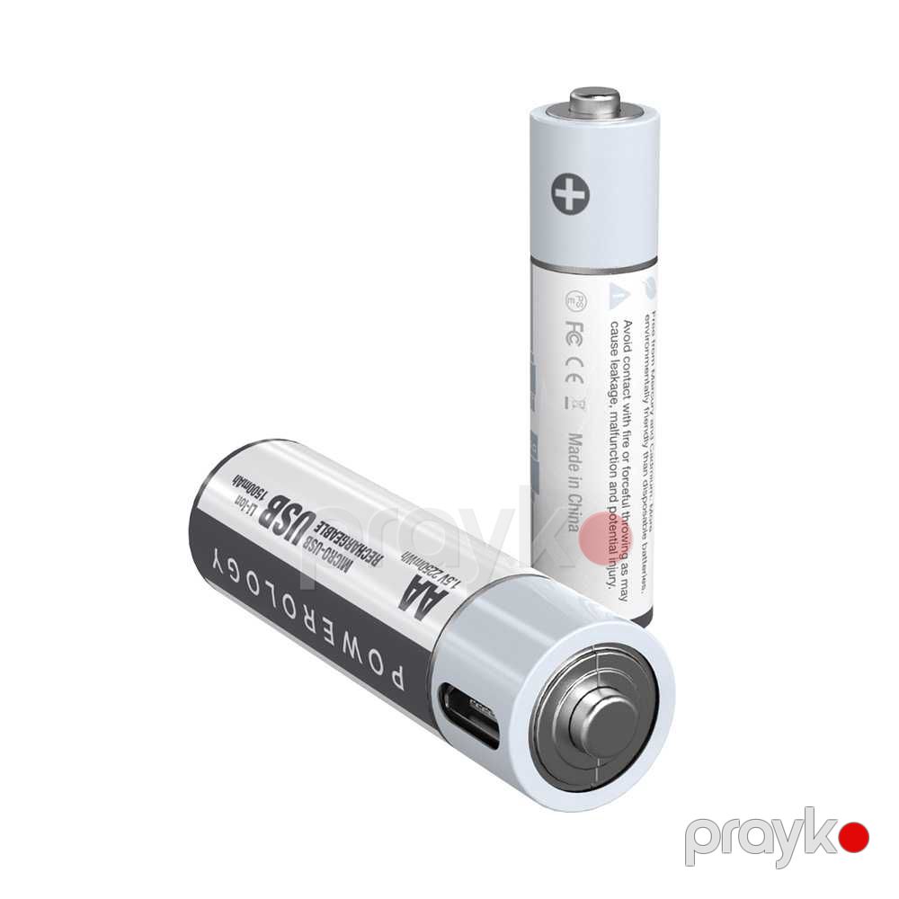 Powerology USB ilə Şarj oluna bilən AA Batareya (PRUBAA4) Ağ — Mallar, Bakı (2)