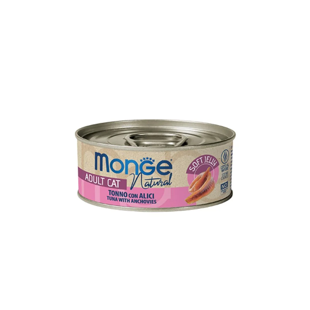 Monge Jelly Tonno con Acciughine yellowfin tuna with anchovies in jele, for cats, super premium quality 80g — Zoo.az — Cats