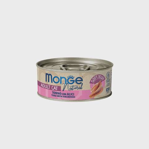 Monge Jelly Tonno con Acciughine, pişiklər üçün jele içində hamsi ilə sarıüzgəcli ton balığı, super premium keyfiyyət, 80 q — Kediler