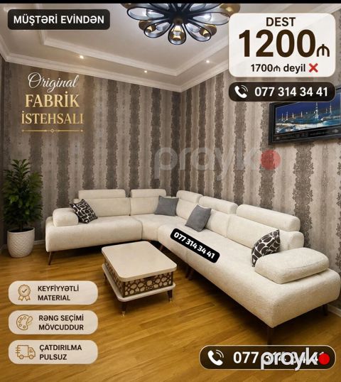 Künc divan dəsti – orijinal fabrik istehsalı - Dəst qiyməti: 1200₼ — Bakı