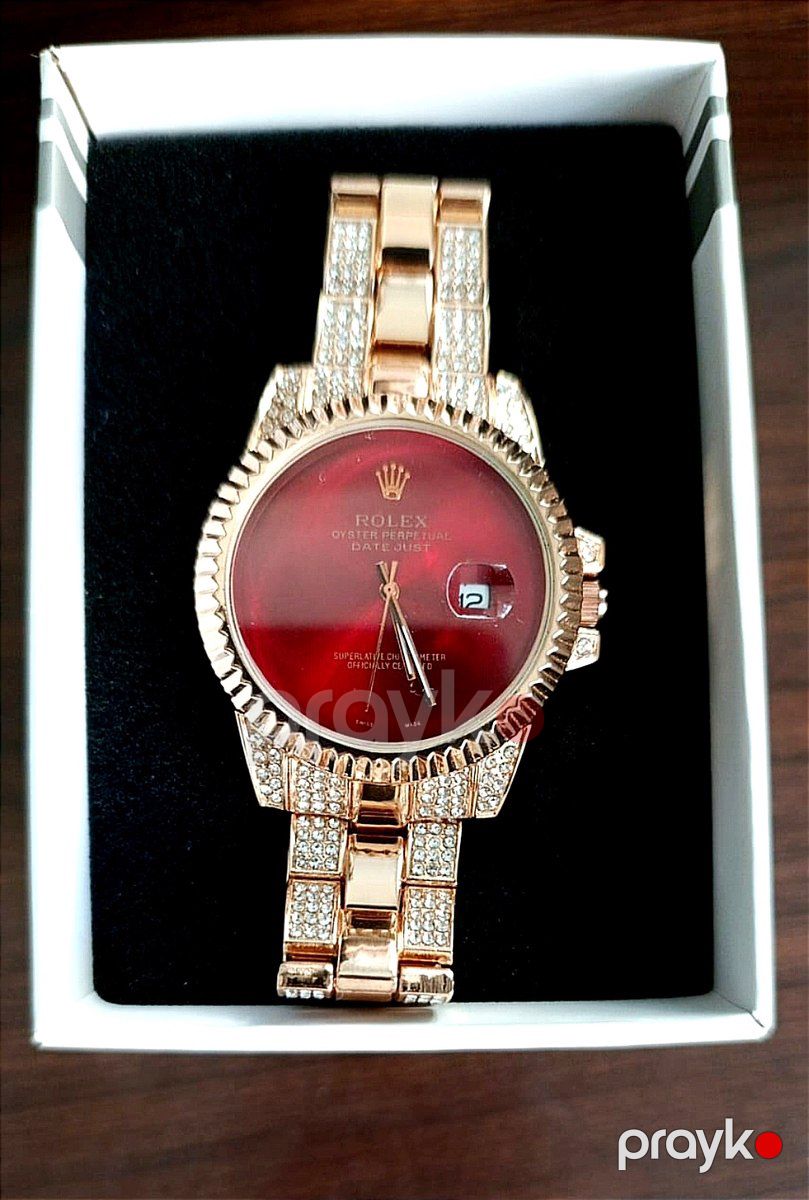Lüks Dizayn Rolex Oyster Perpetual Datejust – Qızılı və Al-Qırmızı Siferblat — Şəxsi əşyalar, Bakı (2)