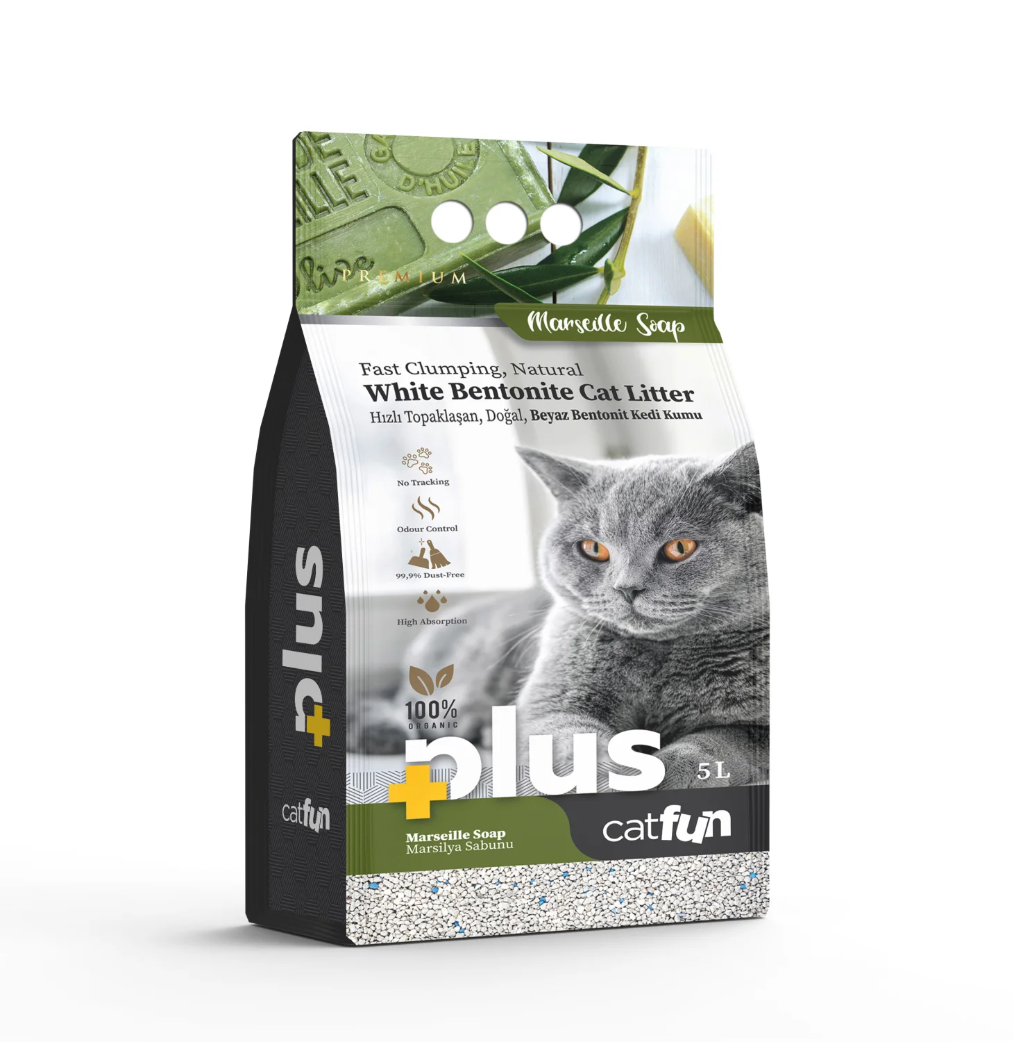CatFun PLus Marsel sabunu ətirli topalaşan pişik qumu, 5 l