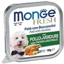 Monge Köpəklər üçün toyuq və tərəvəz ilə təzə yumşaq parçalar, super premium keyfiyyətli, 100 q