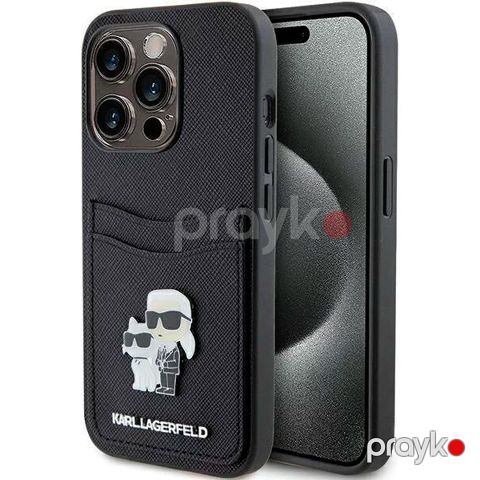Karl Lagerfeld Saffiano Case with Cardslots and Karl Legerfeld Choupette Heads Case for iPhone 15 Pro Black — Bakı
