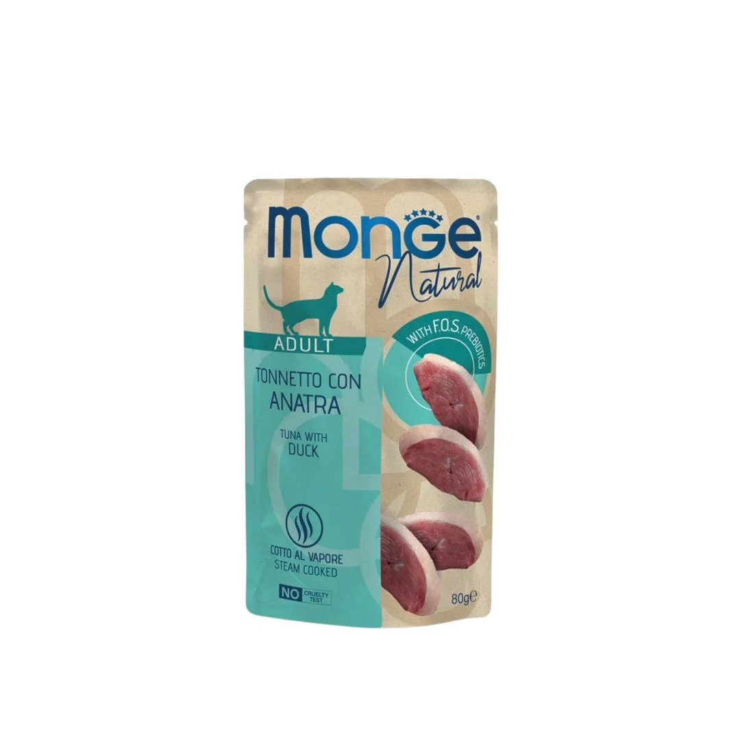 Monge Natural Adult Tonno con Anatra yaş pişik yemi tuna balığı və ördək ilə jele içində, super premium keyfiyyətli, 80 q