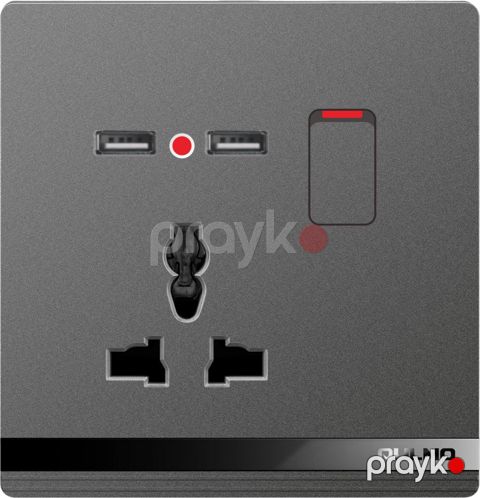 Aulmo karbon gray 2 USB + 1 multi razetka + 1 vkluçatel