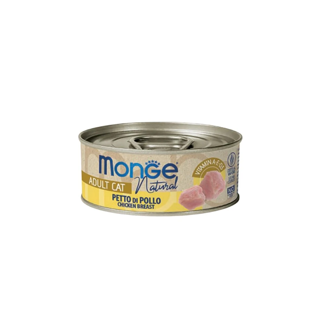 Monge Delicate Petto di Pollo: Pişiklər üçün zərif toyuq parçaları, Super Premium keyfiyyət, 80 q