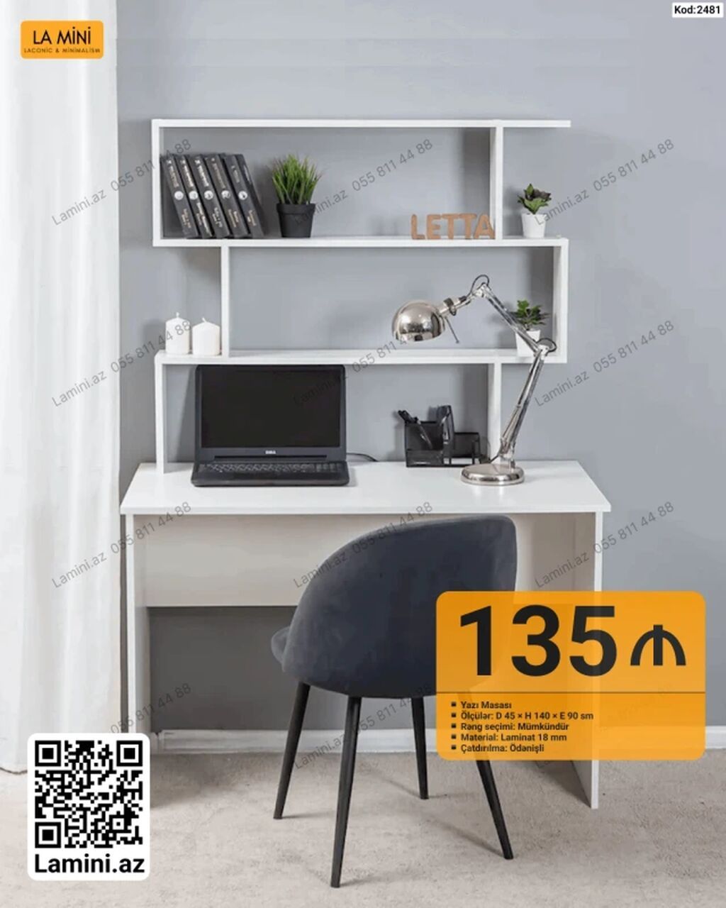LA Mını – Yazı masası və üst rəfli iş guşəsi Ölçülər: D 45 H 140 — Kompüter masaları və kresloları, Bakı