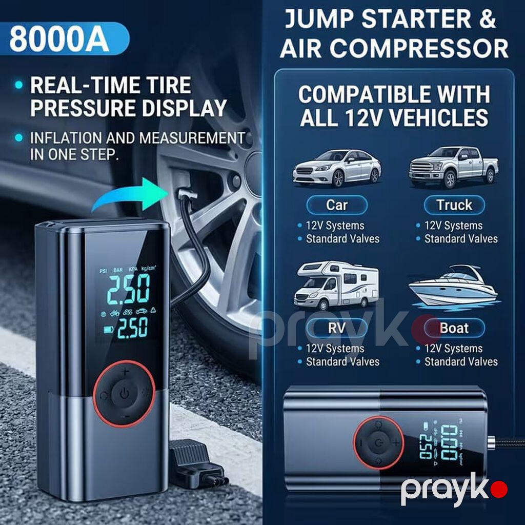 Jkuoo Avtomobil Akkumulyatoru Starteri, 180 PSI Hava Pompası ilə, 5.0 — Avtomobil aləti, Bakı (2)