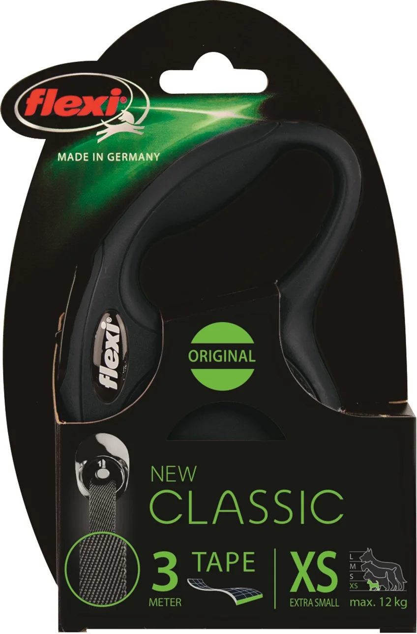 Flexi New Classic XS Çəkilə Bilən İt Qayışı, 3 m, Maksimum 12 kq, Qara — Bakı