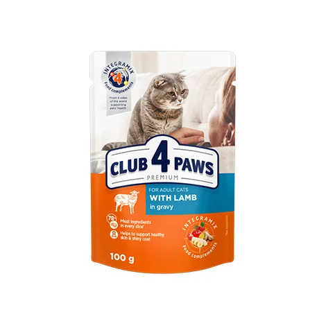 Club 4 Paws Yaş Pişik Yemi Quzu Əti ilə Sousda, 85 q