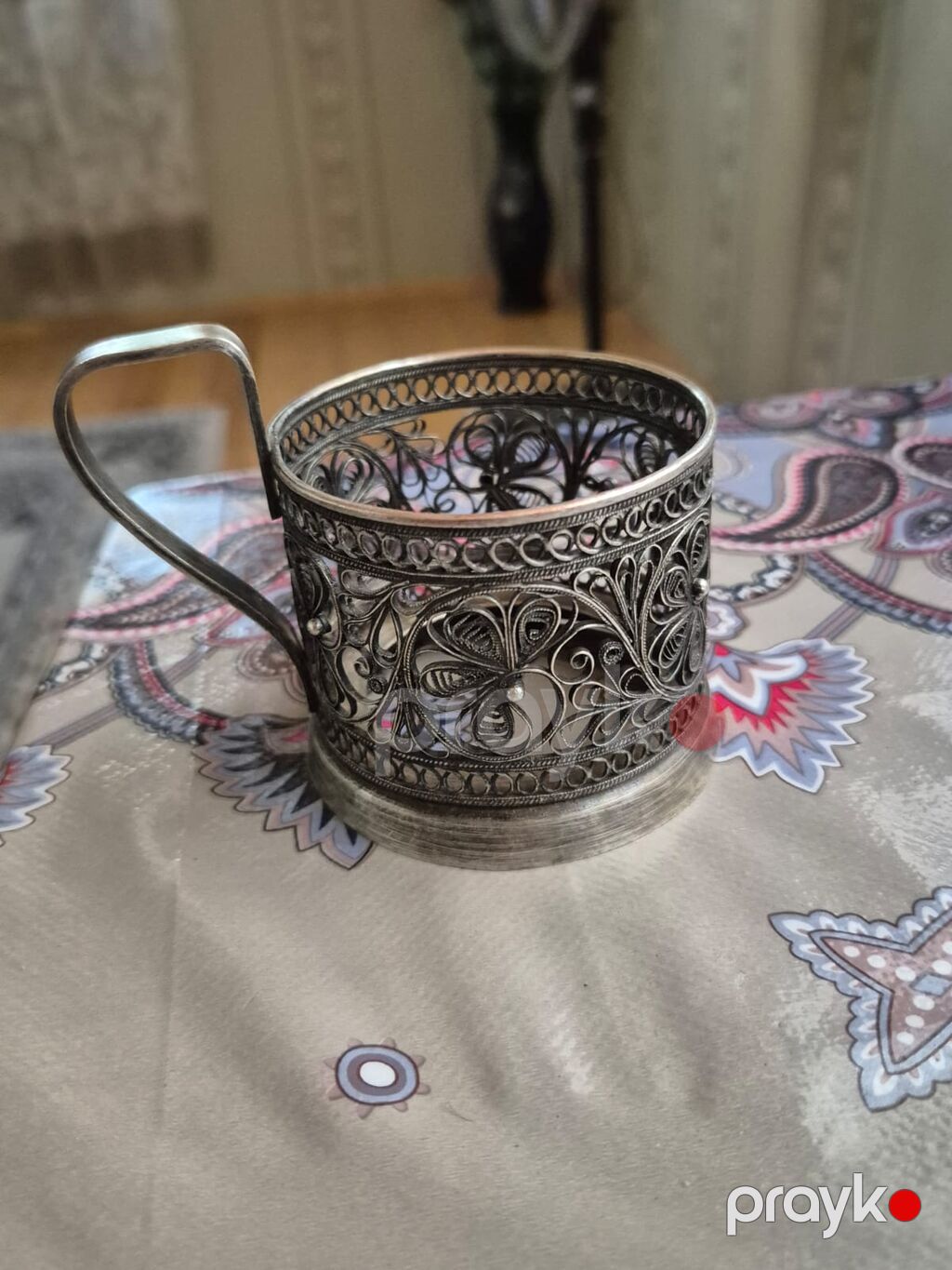 Gümüşü rəngdə metal fincanaltı (stəkan tutacağı) - Material: metal — Süfrə sərvisin üçün əşyalar, Bakı (2)
