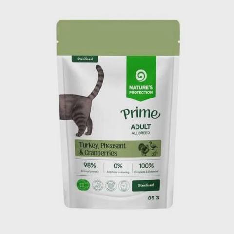 Nature’s Protection Prime Sterilised Cats Turkey And Pheasant, sterilizasiya olunmuş pişiklər üçün hinduşka və qırqovul ilə yaş yem, 85 q — Мышыктар