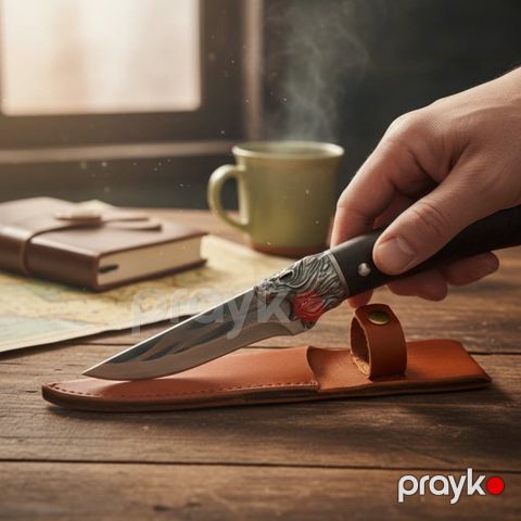 Bıçaq əl işi döymə paslanmayan polad, 27 sm, dəri çexollu, peşəkar şef üçün - prmt_1010 — Bakı