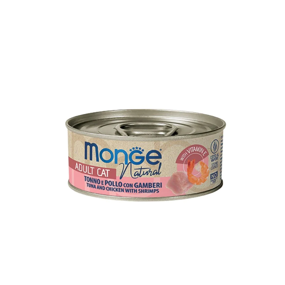 Monge Delicate Natural Tuna and Chicken with Shrimps Təbii Toyuq ilə karides ilə pişiklər üçün, super premium keyfiyyətli 80 qr
