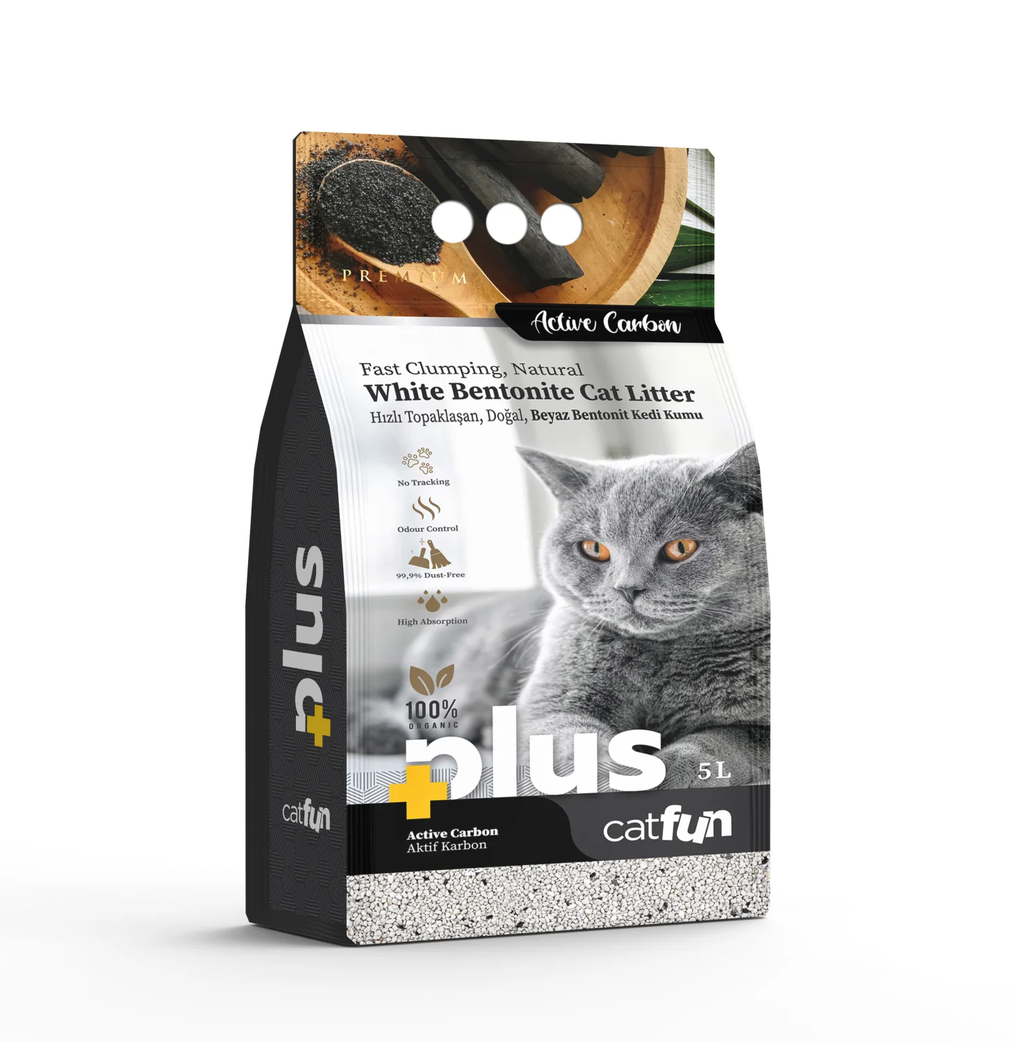CatFun PLus aktivləşdirilmiş karbonlu topalaşan pişik qumu, 5 l
