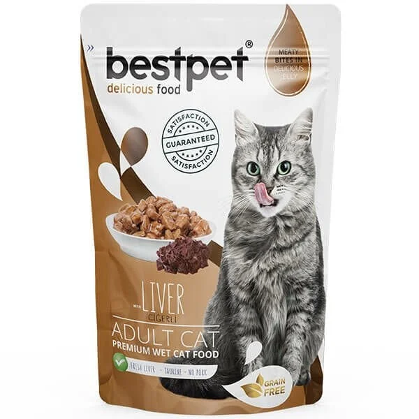 Bestpet Liver Adult Cat, yetkin pişiklər üçün jele içində qaraciyər ilə yaş yem, 85 q — Zoo.az — Cats