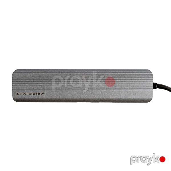 Powerology 6 in 1 Slim 4K HDMI Usb-c Hub PD 100W USB MicroSD Grey — Mallar, Bakı (3)