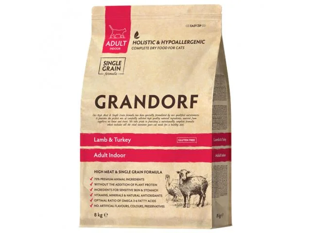 Grandorf Cat Lamb&Turkey Indoor quru yem üçün böyüklər ev pişikləri ilə quzu və hinduşka 2 kq — Zoo.az — Cats