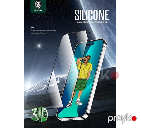 Green 3D Silicone HD Glass Screen Protector for iPhone 14 Pro Max 6.7" Clear — Bakı