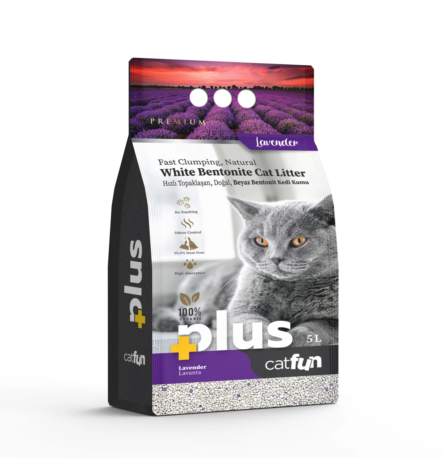 CatFun PLus lavanda ətirli topalaşan pişik qumu, 5 l