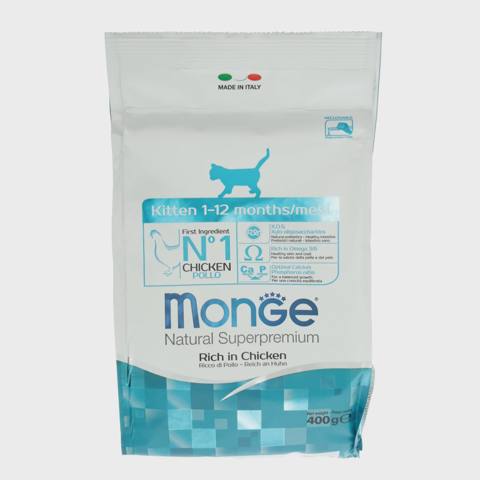 Monge Kitten Natural Superpremium Rich in Chicken, bir yaşa qədər pişik balaları üçün tam rasionlu quru yem, toyuq ilə, super premium keyfiyyət, 400 q — Cats