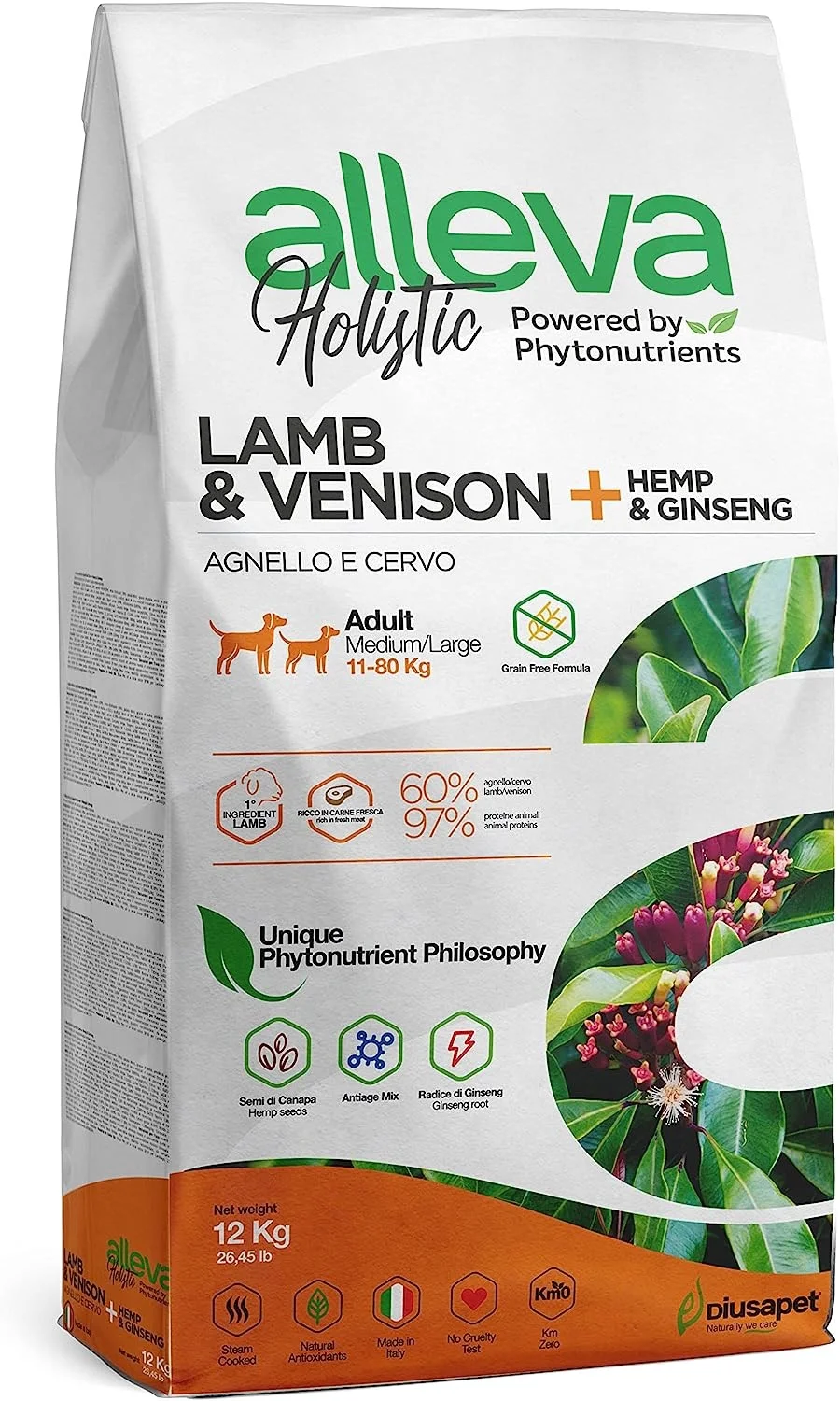 Alleva Holistic Adult Lamb & Venision Medium/Maxi orta və iri cins böyük itlər üçün yem, quzu əti, maral əti, çətənə və jenşen ilə (bütöv kisə 12 kq) — Bakı