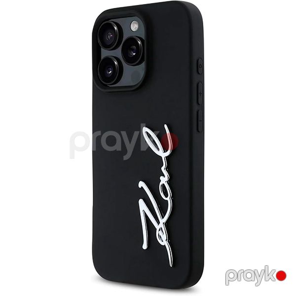 Karl Lagerfeld Silicone Case With Metal Signature Logo For iPhone 16 Pro (KLOHCP16LSCMSMVK) Black — Mallar, Bakı (4)