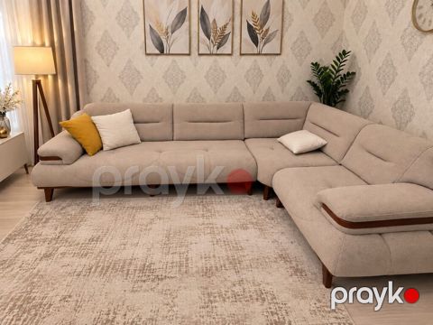 Bej rəngli L formalı künc divan - Müasir minimal dizayn: yumşaq bej — Digah