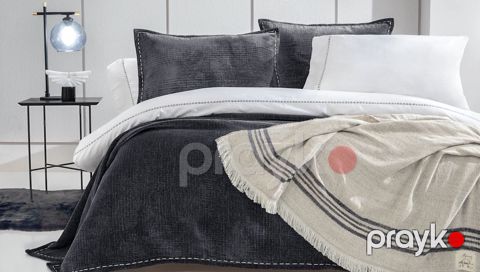 Yataq dəsti Yataş King XL, yorğan üzü 220х240 sm, mələfə 240х280 sm, yastıq üzü 50x70 sm (2 əd), ikinəfərlik, kətan/pambıq, ağ/qara — Bakı