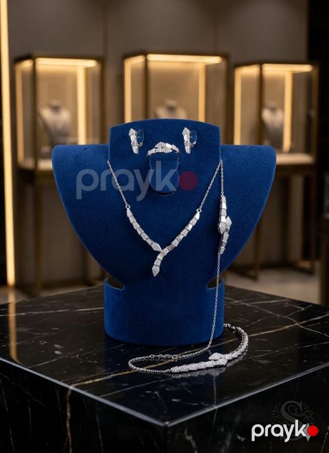 Zinət dəsti boyunbağı, qolbaq, sırğa və üzük 120.0200, gümüş 925 əyar