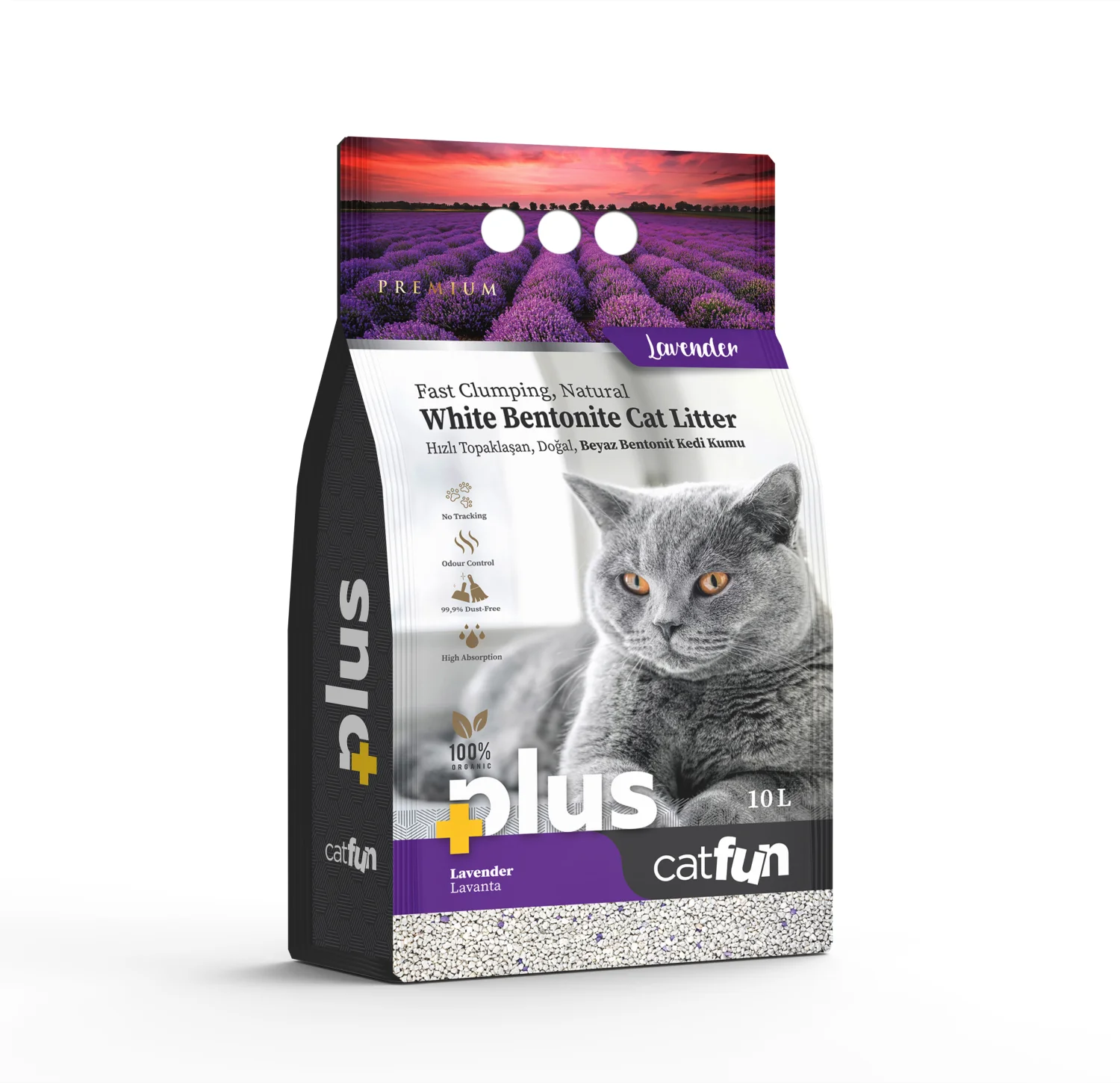 CatFun PLus lavanda ətirli topalaşan pişik qumu, 10 l