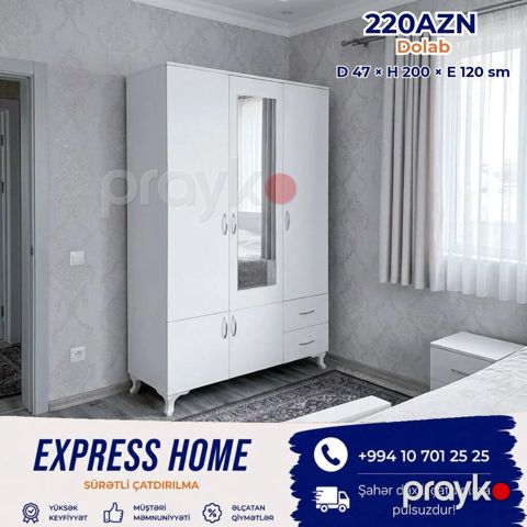 Yeni, 3 qapılı, Güzgülü, Açılan, Düz dolab — Bakı