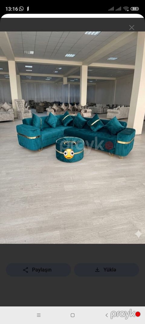 Mebel dəsti – müasir dizayn 1) Künc divan və puf - Parça: məxməri — Bakı