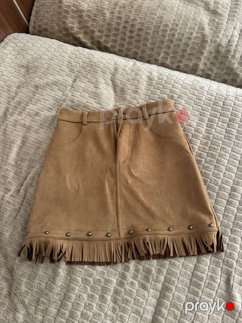 Qadın ətəyi – süet görünümlü, qəhvəyi/taba rəngdə mini model — Bakı