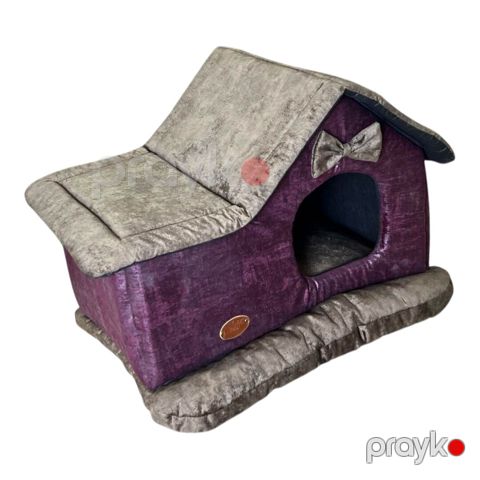 Evcik Zoomir Exclusive Soft House 1, xırda itlər və pişiklər üçün, 48х78х50 sm, bənövşəyi/boz — Bakı