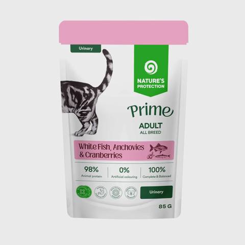 Nature’s Protection Prime Urinary Cats White Fish, pişiklər üçün balıqlı yaş yem, 85 q — Мышыктар