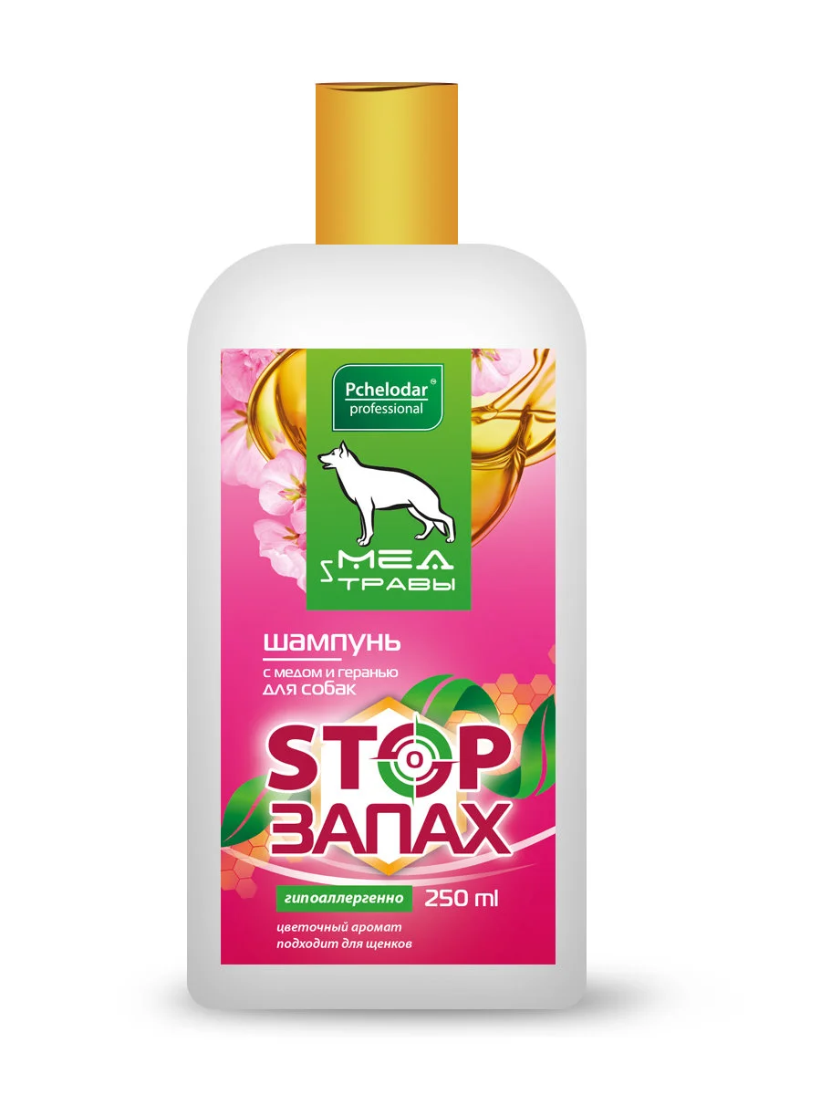 Pchelodar «Stop Odor» itlər üçün bal və ətirşah tərkibli şampun, 250 ml