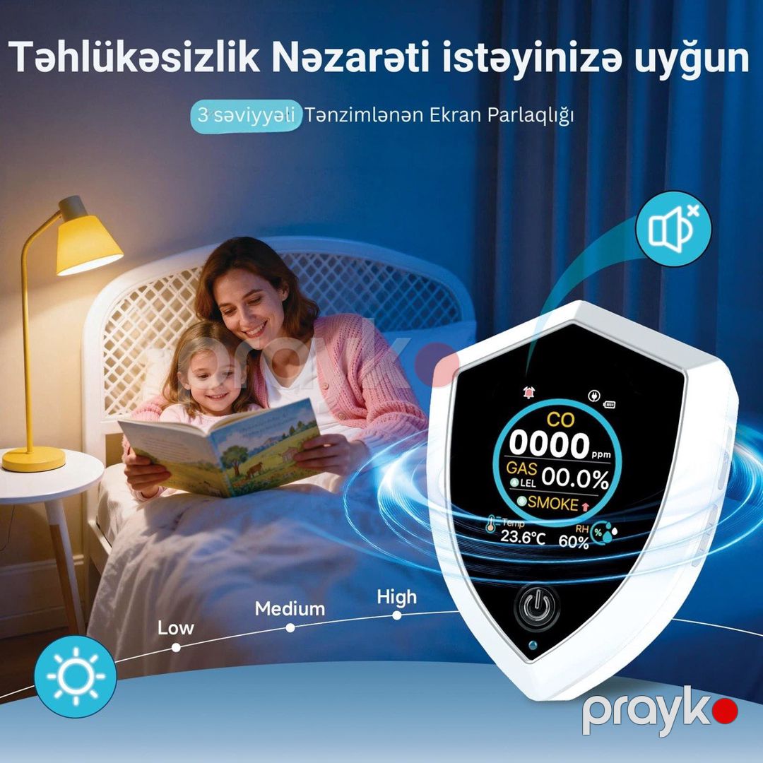 5-i 1-də Ağıllı Təbii Qaz, Tüstü və Dəm qazı Detektoru — Ağıllı ev və təhlükəsizlik, Bakı (7)