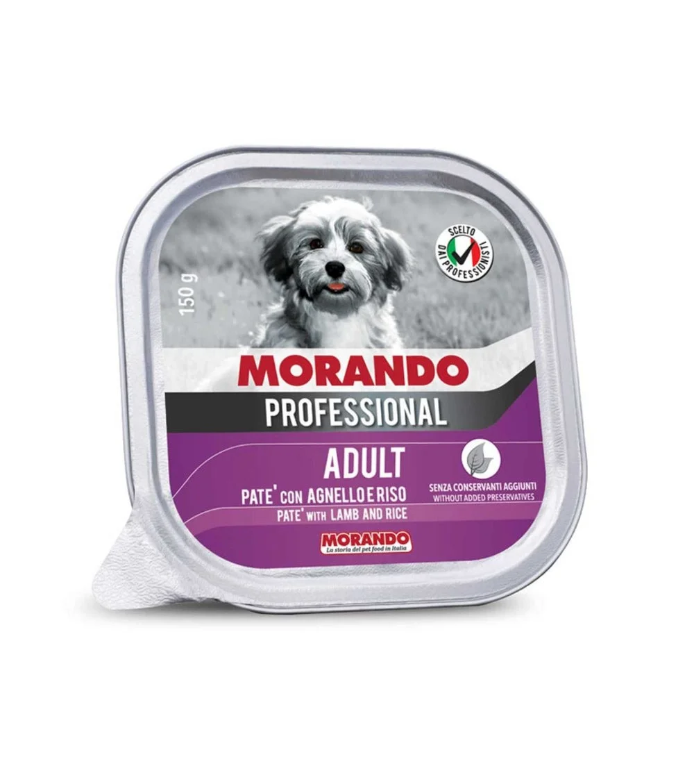 Morando Professional pate with lamb and rice, yetkin itlər üçün yaş yem, quzu əti və düyü ilə paştet, 150 q — Pet supplies